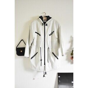Pelle Studio Leather Coat Mens M White Hooded Toggle Vintage Y2K